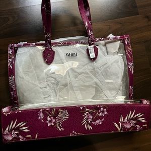White House Black Market Clear pink floral cheetah tote